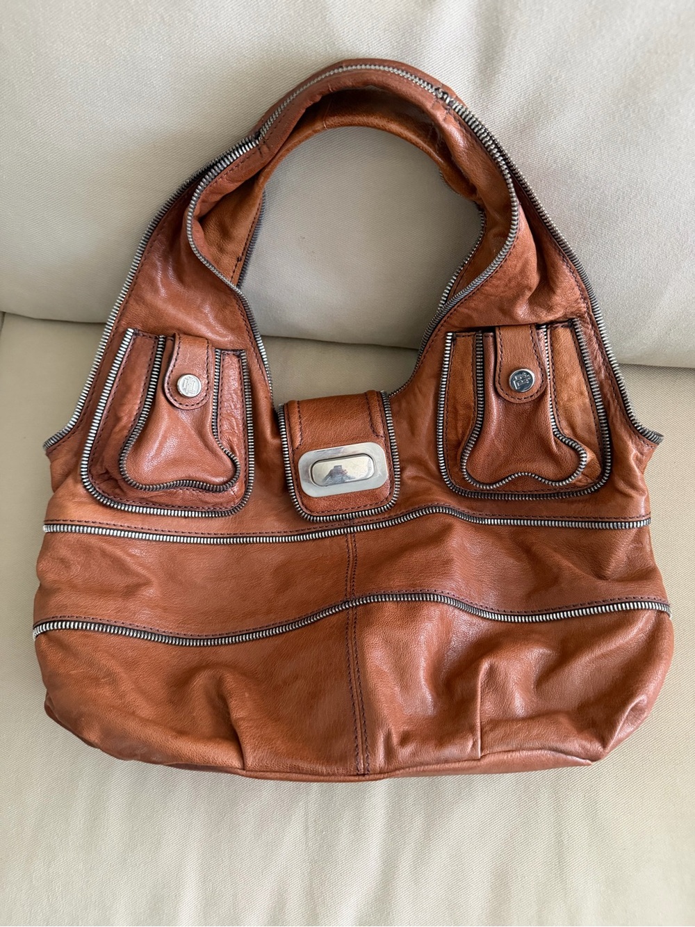LOCKHEART Camel Colot Leather Satchel Handbag